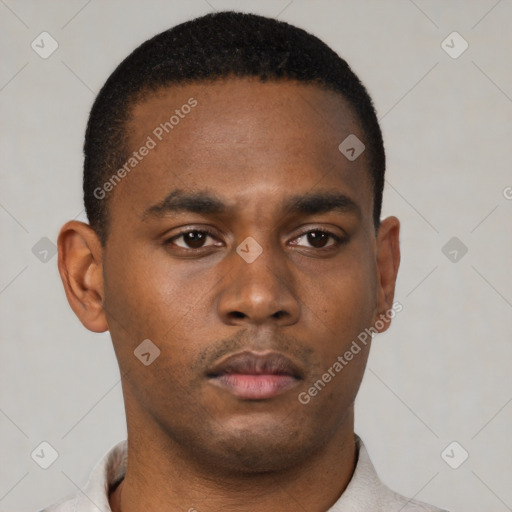 Neutral black young-adult male with short  brown hair and brown eyes