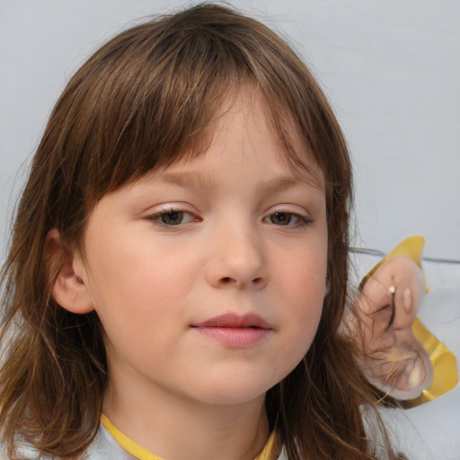 Neutral white child female with medium  brown hair and brown eyes