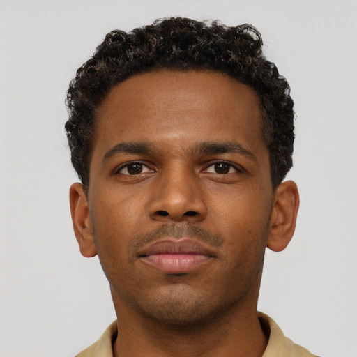 Neutral black young-adult male with short  brown hair and brown eyes