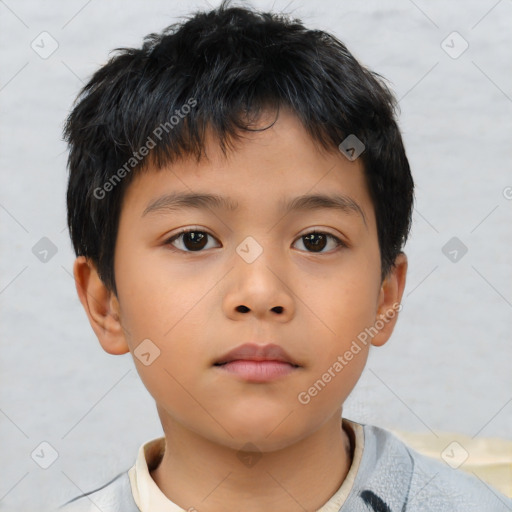 Neutral asian child male with short  brown hair and brown eyes