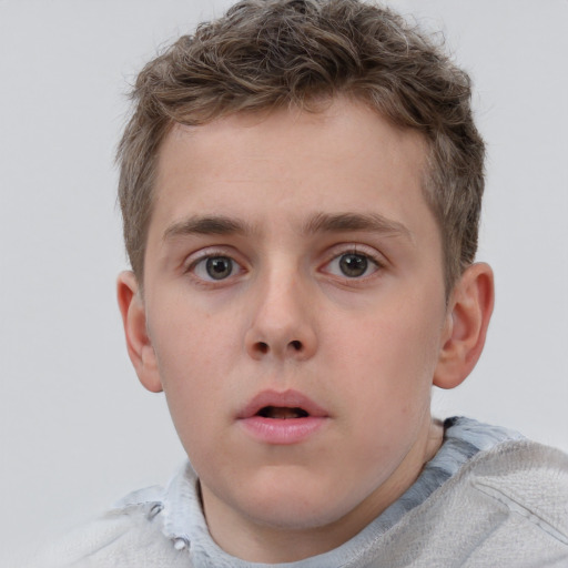 Neutral white child male with short  brown hair and grey eyes