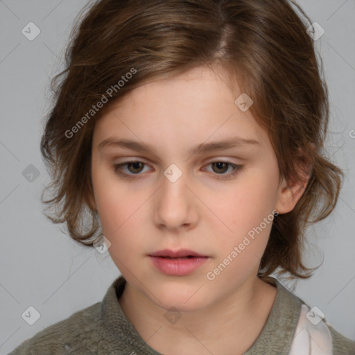 Neutral white child female with medium  brown hair and brown eyes