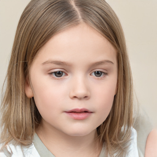 Neutral white child female with medium  brown hair and brown eyes