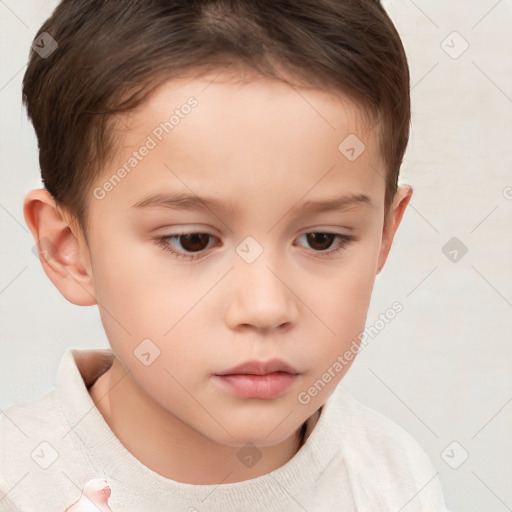 Neutral white child female with short  brown hair and brown eyes