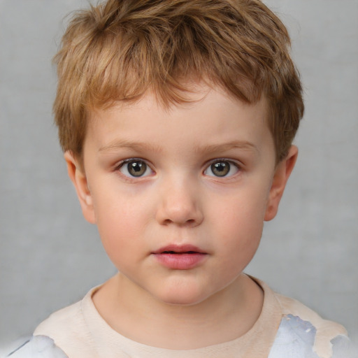 Neutral white child male with short  brown hair and grey eyes