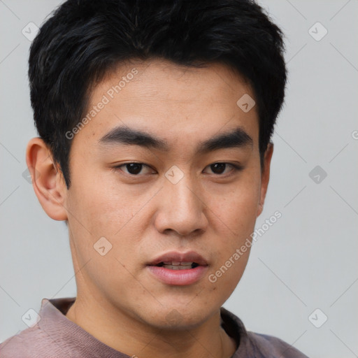 Neutral asian young-adult male with short  black hair and brown eyes