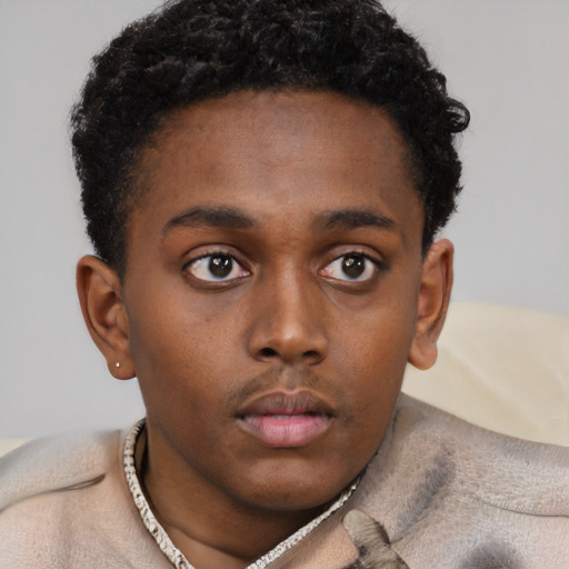 Neutral black young-adult male with short  brown hair and brown eyes