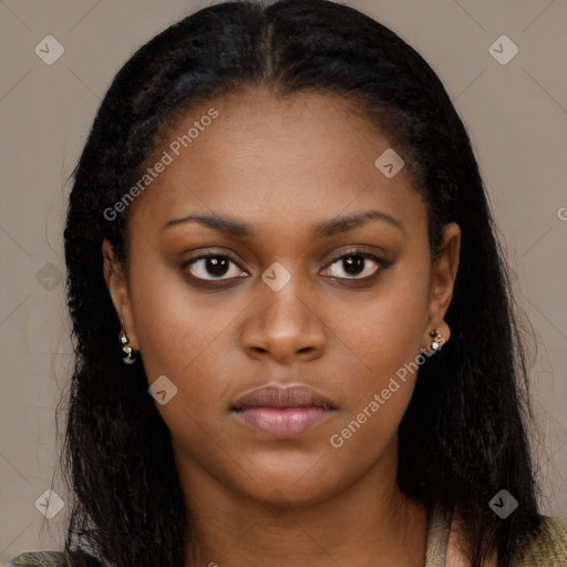Neutral black young-adult female with long  black hair and brown eyes