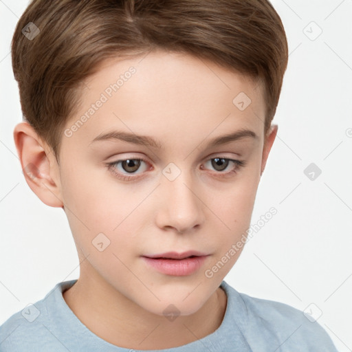 Neutral white child female with short  brown hair and brown eyes