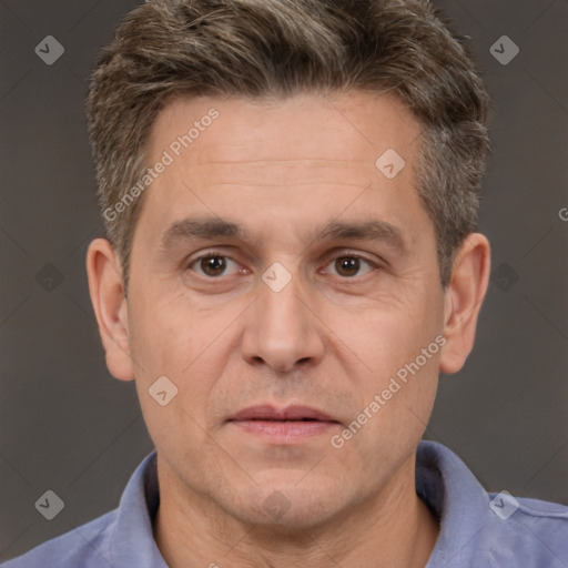 Neutral white adult male with short  brown hair and brown eyes