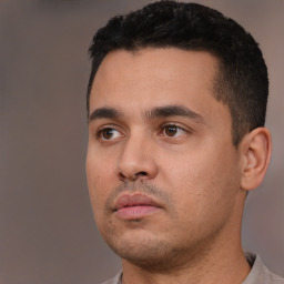 Neutral white young-adult male with short  black hair and brown eyes