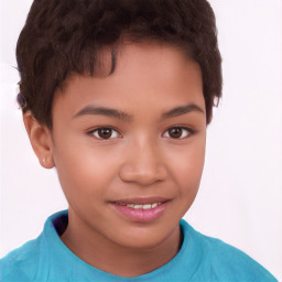 Joyful white child female with short  brown hair and brown eyes