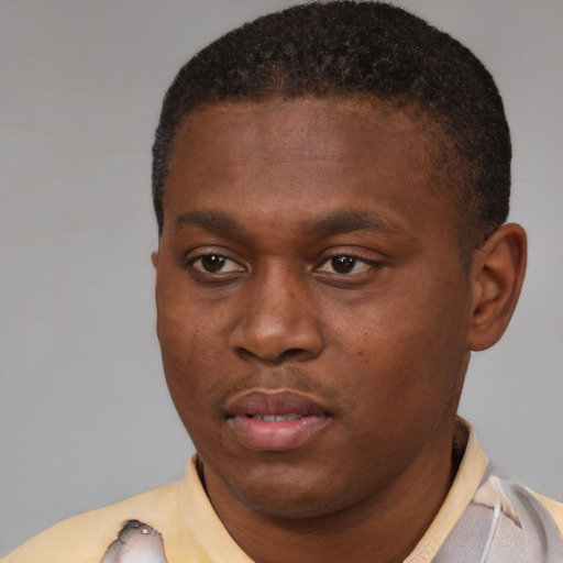 Neutral black young-adult male with short  brown hair and brown eyes