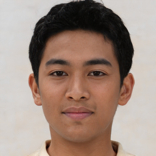 Neutral asian young-adult male with short  black hair and brown eyes