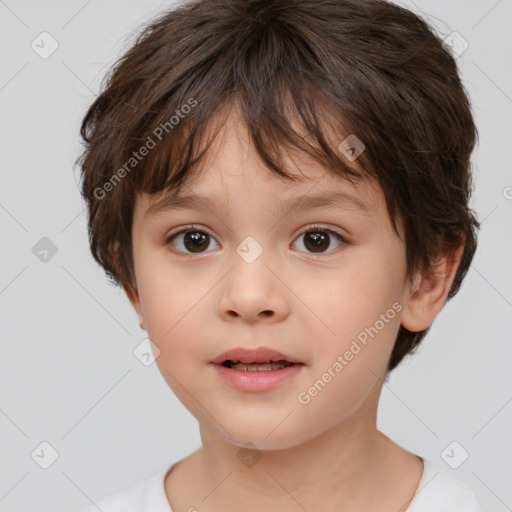 Neutral white child female with short  brown hair and brown eyes