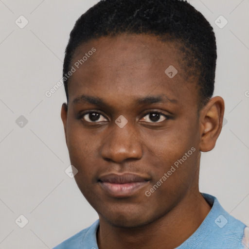 Neutral black young-adult male with short  brown hair and brown eyes