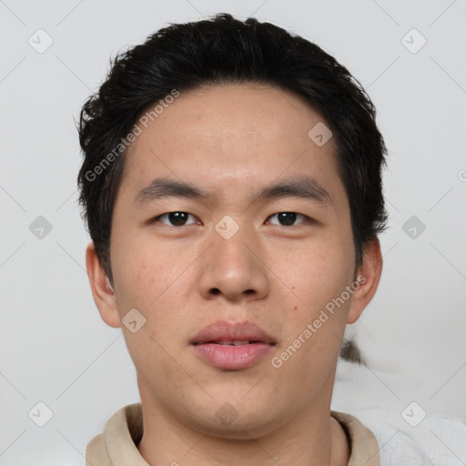 Neutral asian young-adult male with short  brown hair and brown eyes