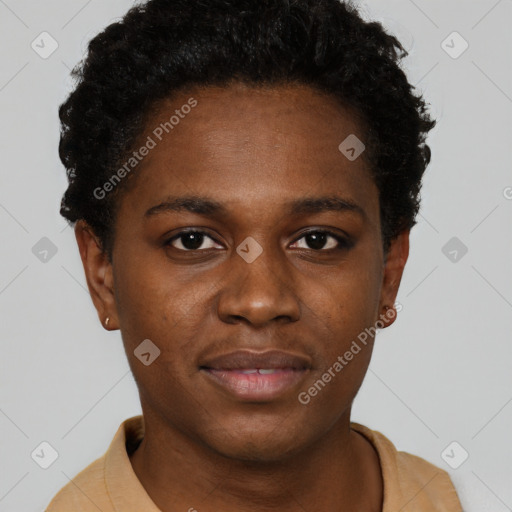 Neutral black young-adult female with short  brown hair and brown eyes