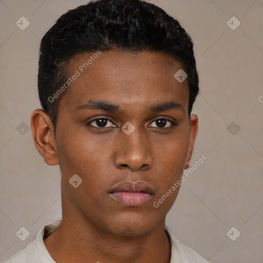 Neutral black young-adult male with short  brown hair and brown eyes