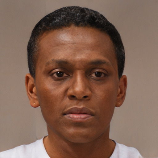 Neutral black young-adult male with short  brown hair and brown eyes