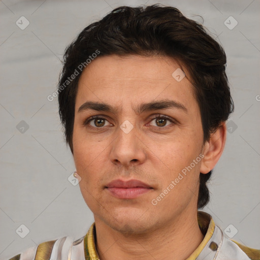 Neutral white adult male with short  brown hair and brown eyes