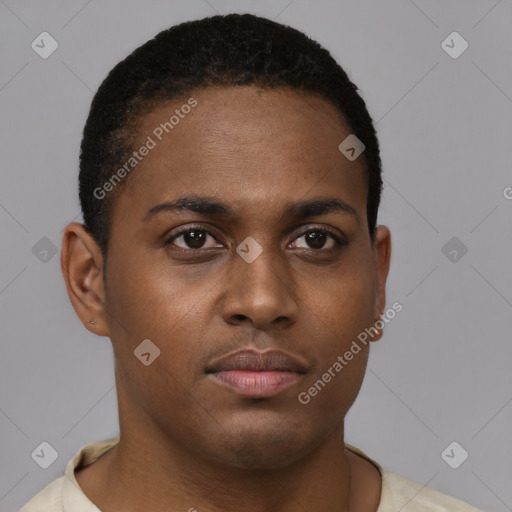 Neutral black young-adult female with short  brown hair and brown eyes