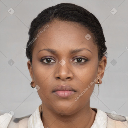 Neutral black young-adult female with short  brown hair and brown eyes