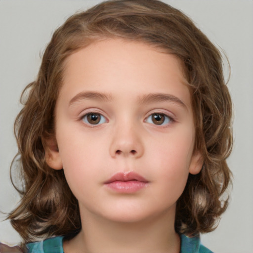 Neutral white child female with medium  brown hair and brown eyes