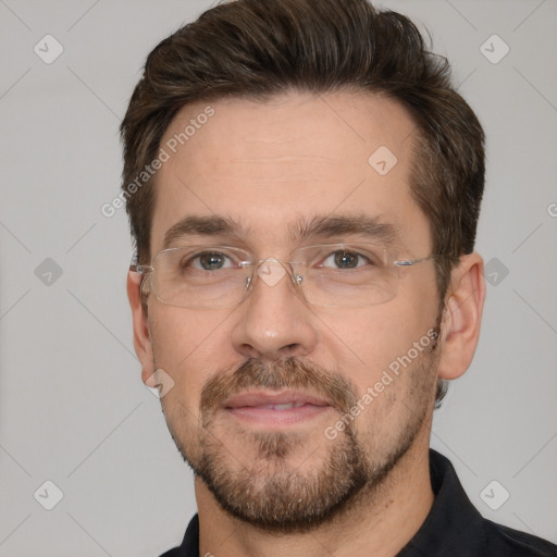 Neutral white adult male with short  brown hair and brown eyes