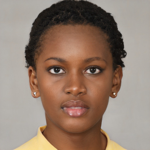 Neutral black young-adult female with short  brown hair and brown eyes