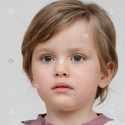 Neutral white child female with medium  brown hair and brown eyes