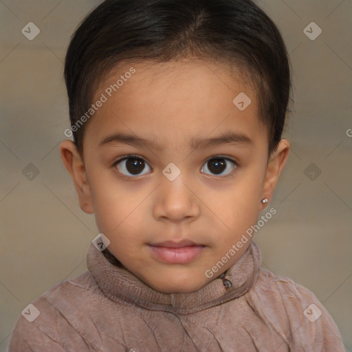 Neutral white child female with short  brown hair and brown eyes