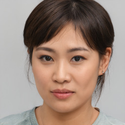 Neutral asian young-adult female with medium  brown hair and brown eyes