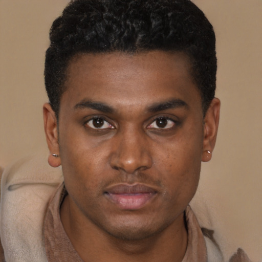 Neutral black young-adult male with short  brown hair and brown eyes