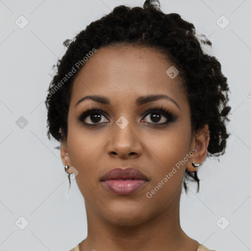 Neutral black young-adult female with short  black hair and brown eyes