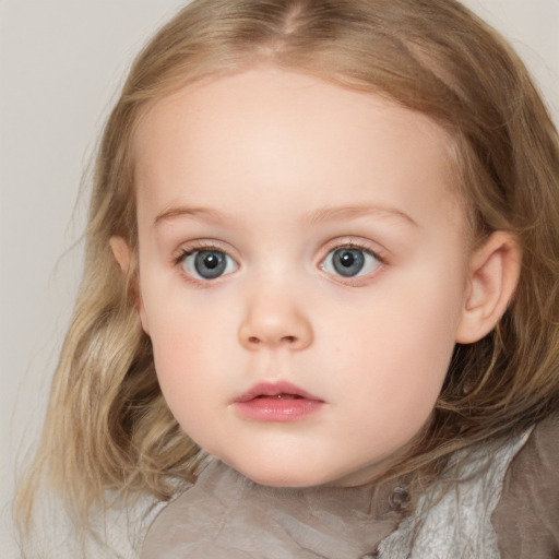 Neutral white child female with medium  brown hair and grey eyes