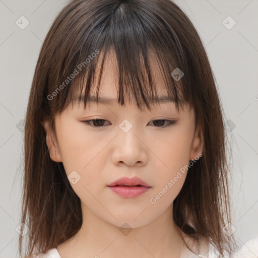 Neutral white child female with medium  brown hair and brown eyes