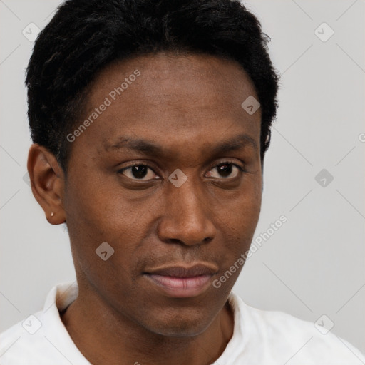 Neutral black young-adult male with short  brown hair and brown eyes