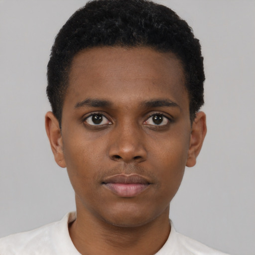 Neutral black young-adult male with short  brown hair and brown eyes