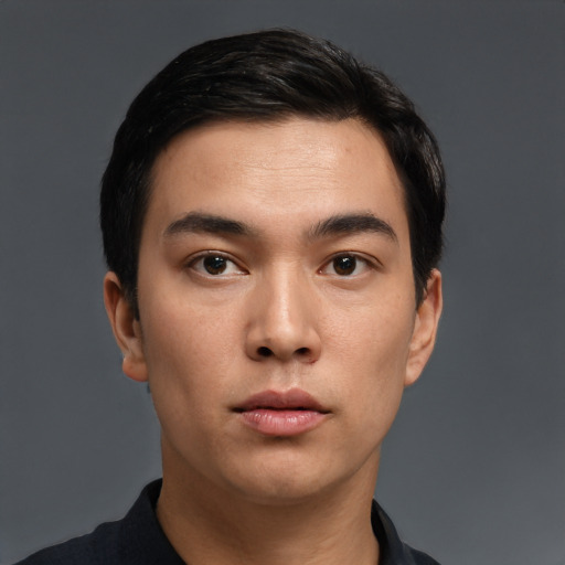 Neutral asian young-adult male with short  black hair and brown eyes