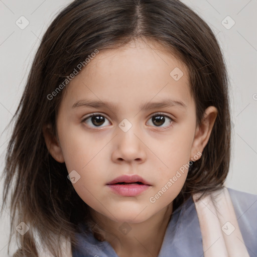 Neutral white child female with medium  brown hair and brown eyes