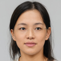 Neutral asian young-adult female with medium  brown hair and brown eyes