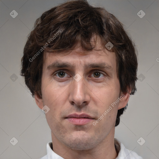 Neutral white adult male with short  brown hair and brown eyes