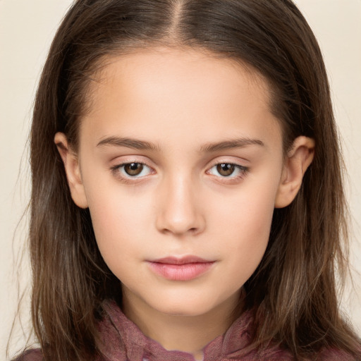 Neutral white child female with long  brown hair and brown eyes