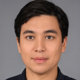 Neutral white young-adult male with short  black hair and brown eyes