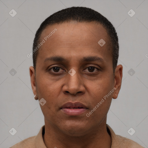 Neutral black young-adult male with short  brown hair and brown eyes