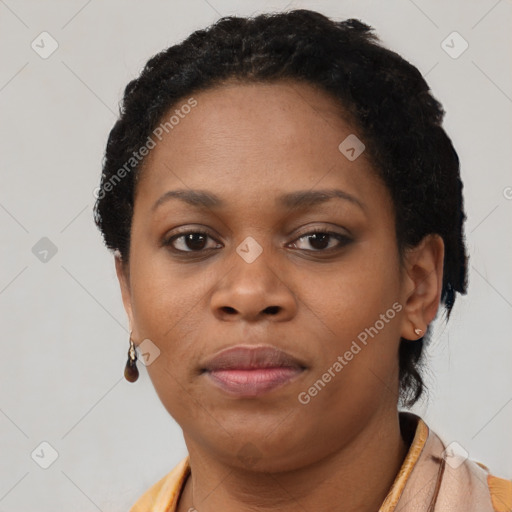 Neutral black young-adult female with short  brown hair and brown eyes