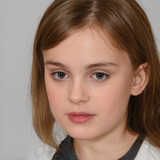 Neutral white child female with medium  brown hair and brown eyes