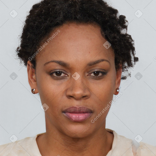 Neutral black young-adult female with short  brown hair and brown eyes