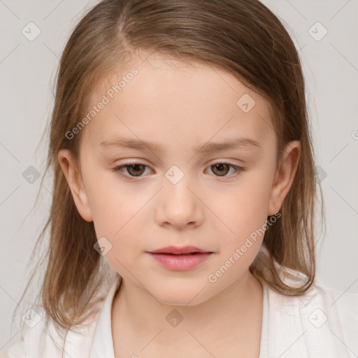 Neutral white child female with medium  brown hair and brown eyes